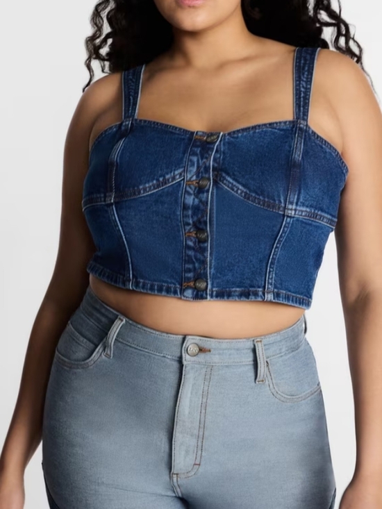 Tops - Denim Crop Bustier Top - Blue NWT